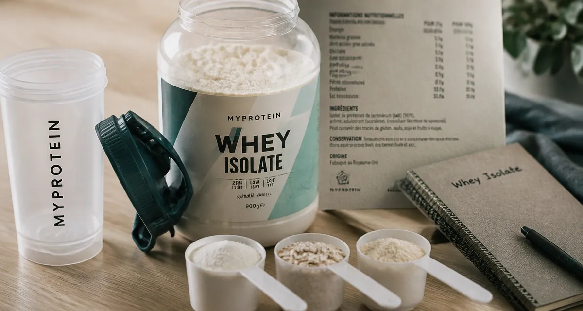 Meilleur proteine prise de masse : whey isolate et shaker sur table
