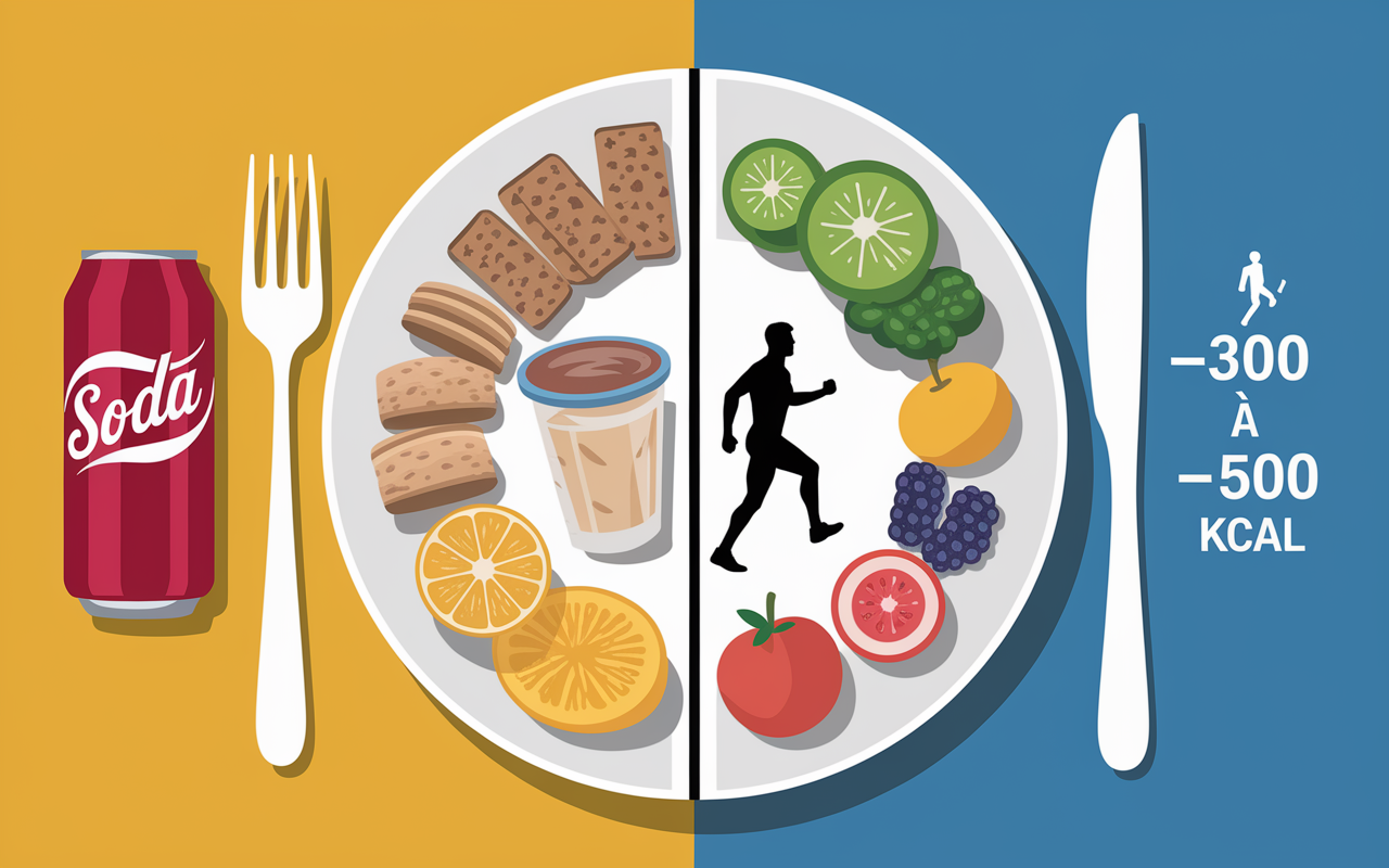 Perte de poids homme comparaison aliments sains et riches deficit calorique