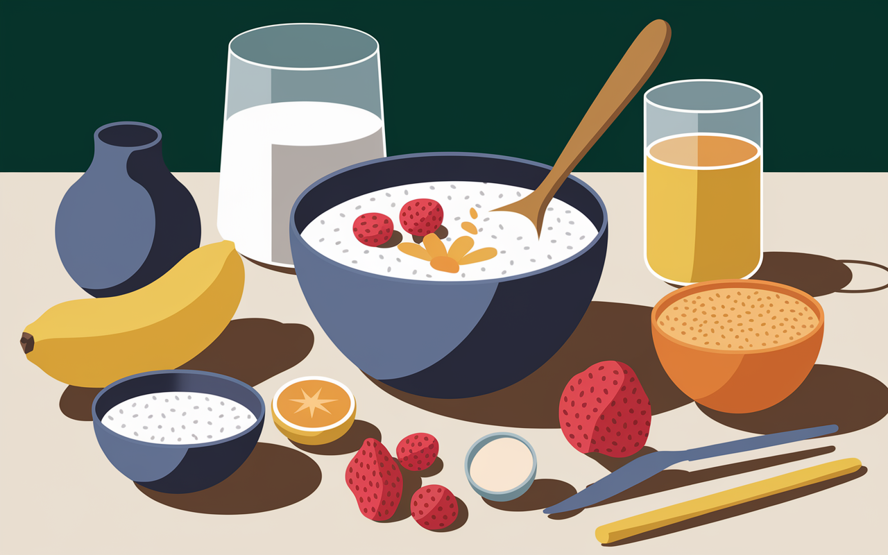 Ingredients autour bol de porridge proteiné