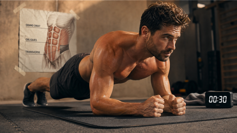 Programme abdos homme maison : homme en gainage sans matériel