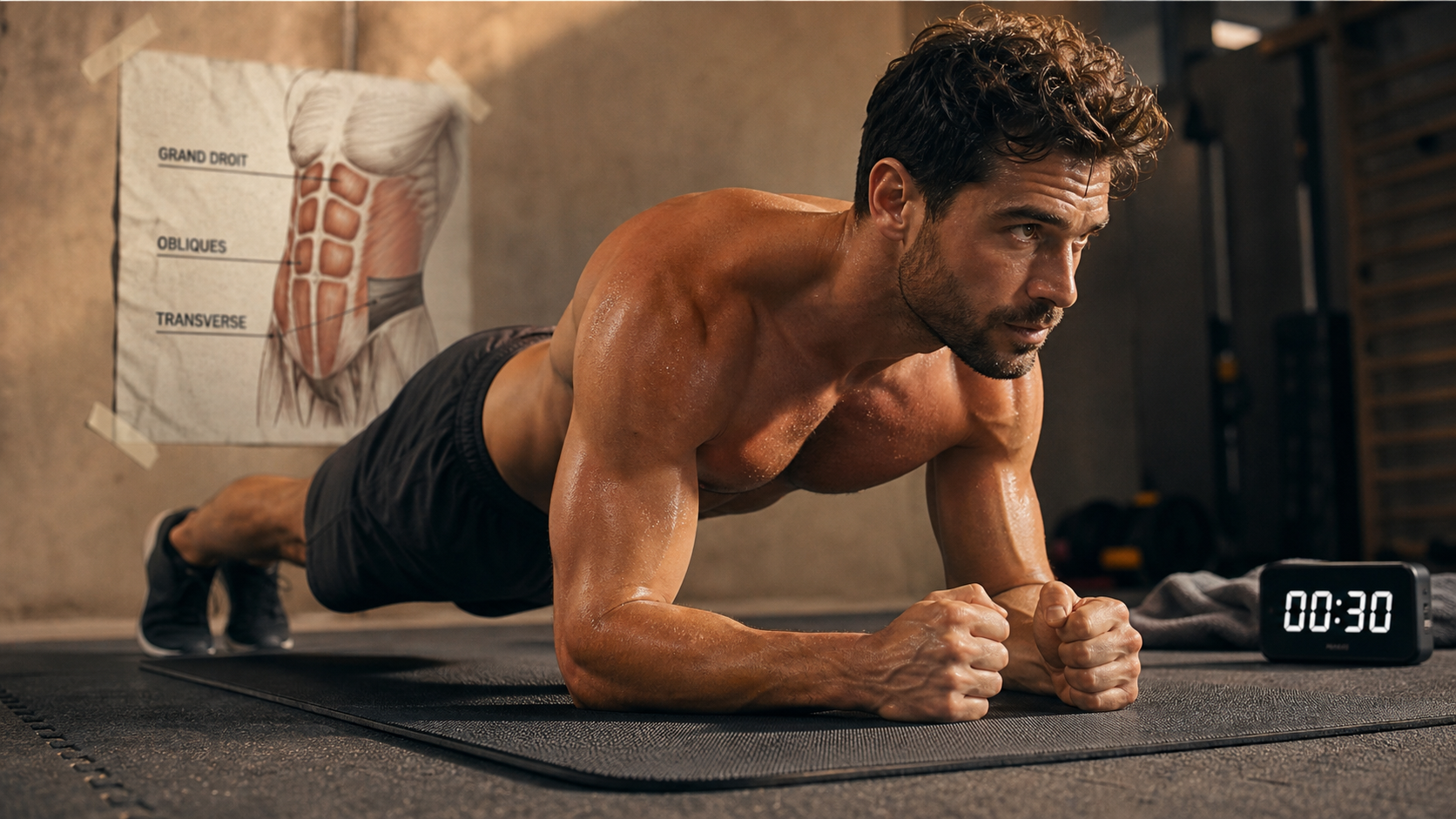 Programme abdos homme maison : homme en gainage sans matériel