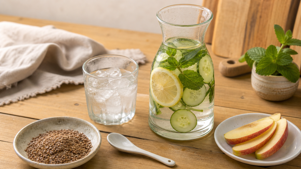 Boisson detox pour maigrir : eau citron concombre menthe, maison