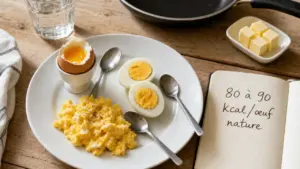 Combien de calorie dans les oeufs : œuf nature 80 à 90 kcal