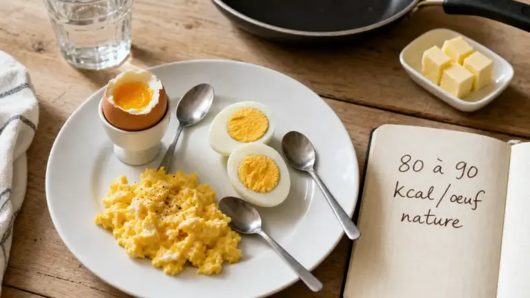 Combien de calorie dans les oeufs : œuf nature 80 à 90 kcal