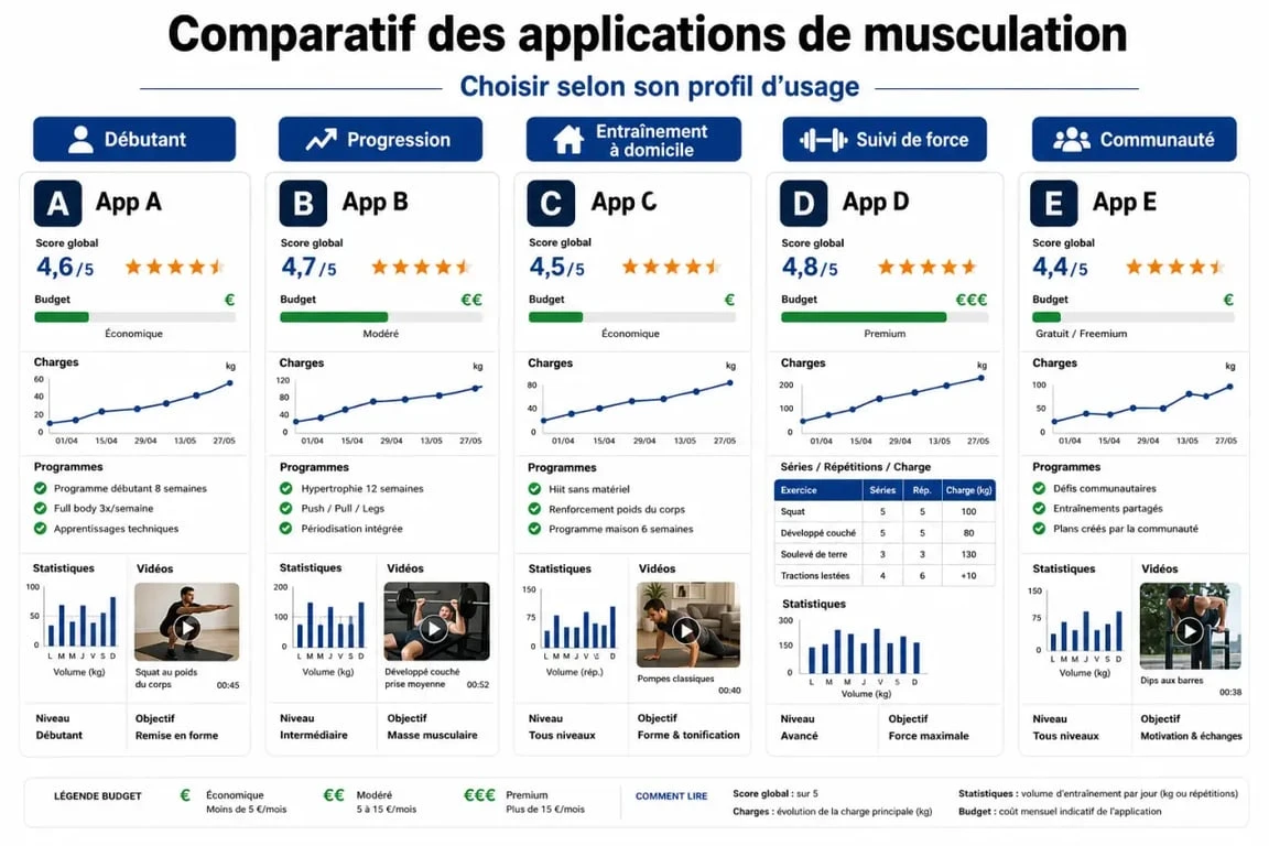 Meilleure application musculation : comparatif visuel des apps selon le profil, les objectifs et le budget