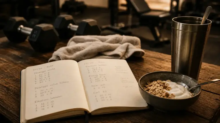 Prendre des muscle rapidement : carnet d’entraînement et haltères