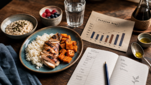 Prise de masse musculaire aliments : repas 300 à 700 kcal (riz, poulet, patate douce, avoine).