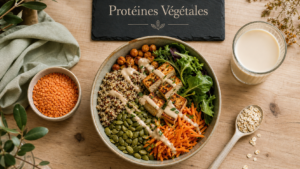 Sources de proteines vegetales : associations pois chiches, tofu et quinoa, anti-carences