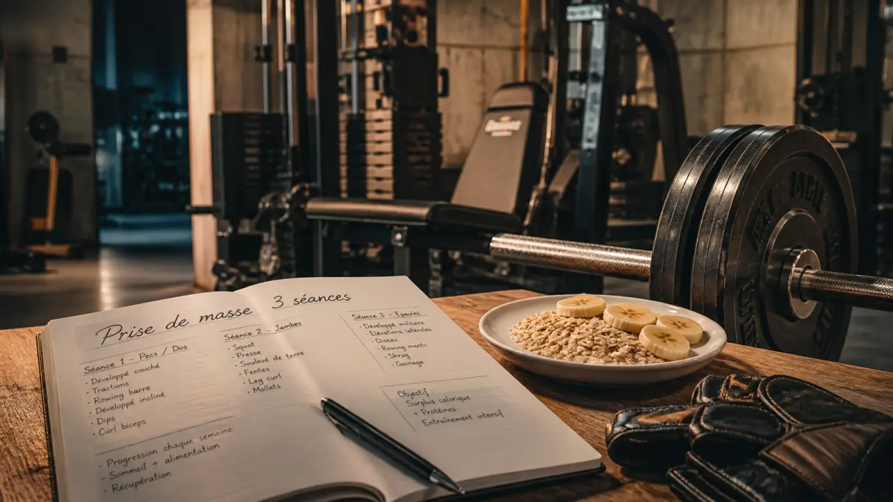 Programme prise de masse debutant : 3 séances par semaine, carnet et musculation