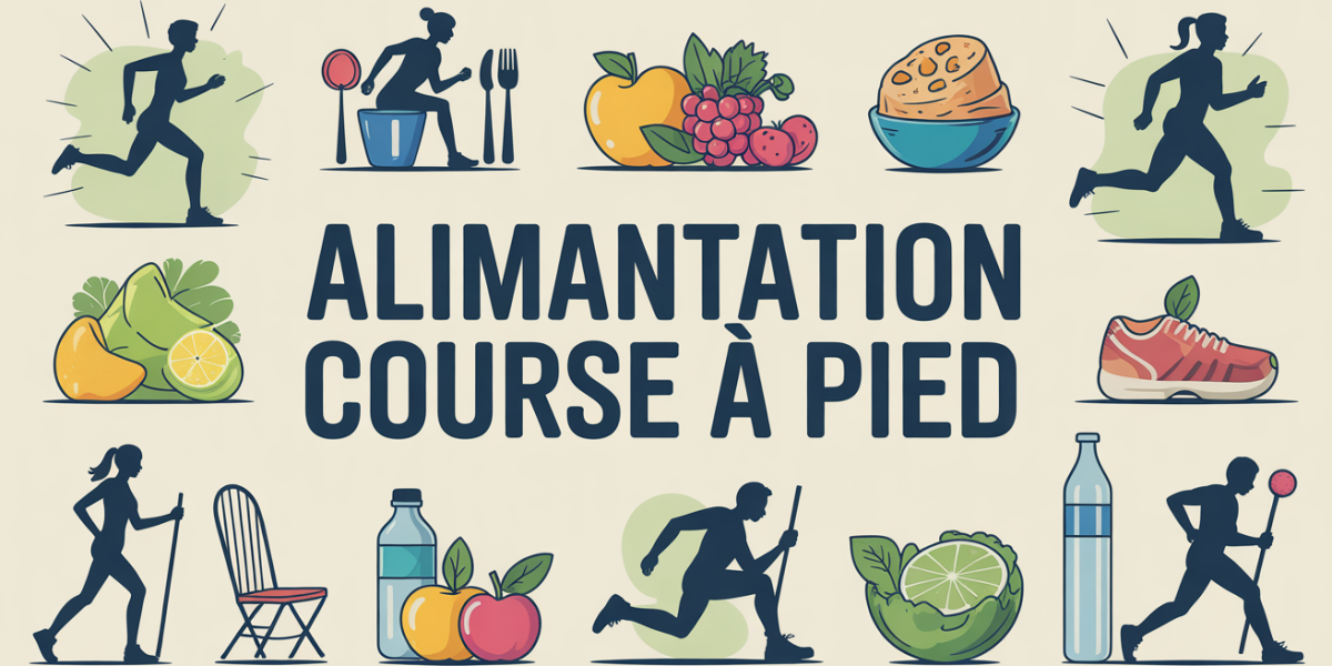 Alimentation course a pied composition graphique coureurs et assiette equilibree