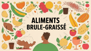 illustration aliments brûle graisse sur fond lumineux