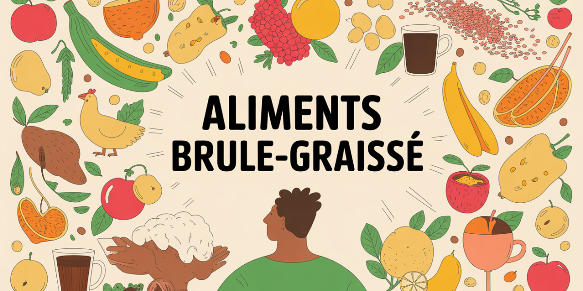illustration aliments brûle graisse sur fond lumineux
