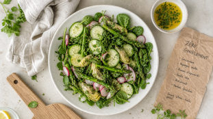 Aliments diurétiques : salade drainante au concombre, asperges et citron