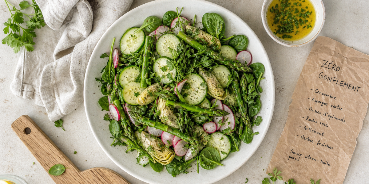 Aliments diurétiques : salade drainante au concombre, asperges et citron
