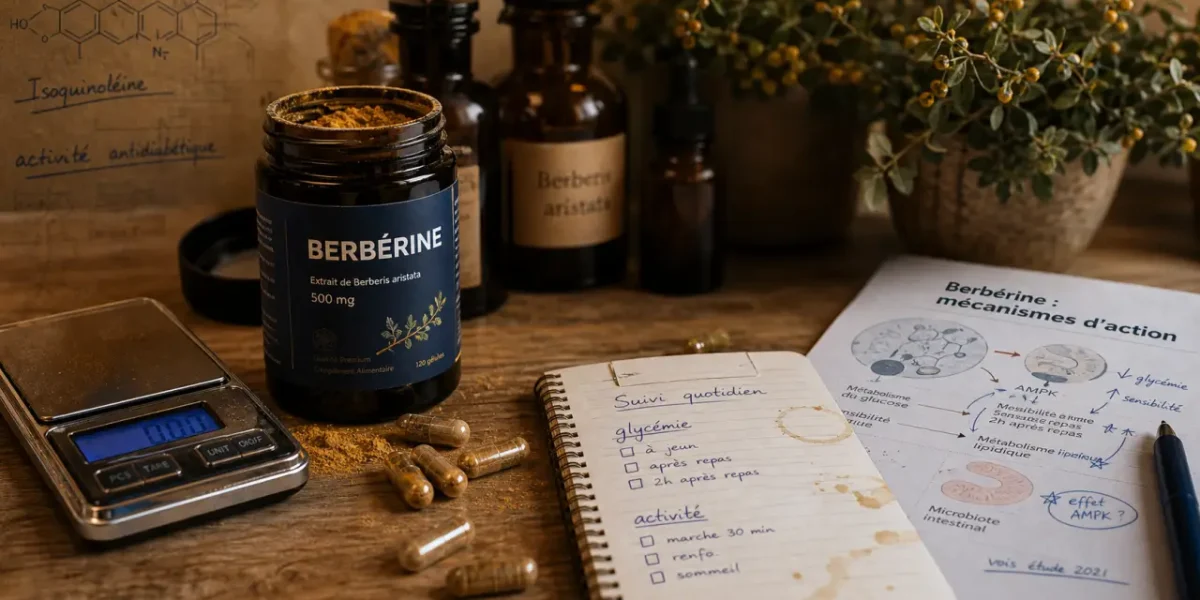 Berbérine perte de poids : gélules et balance numérique