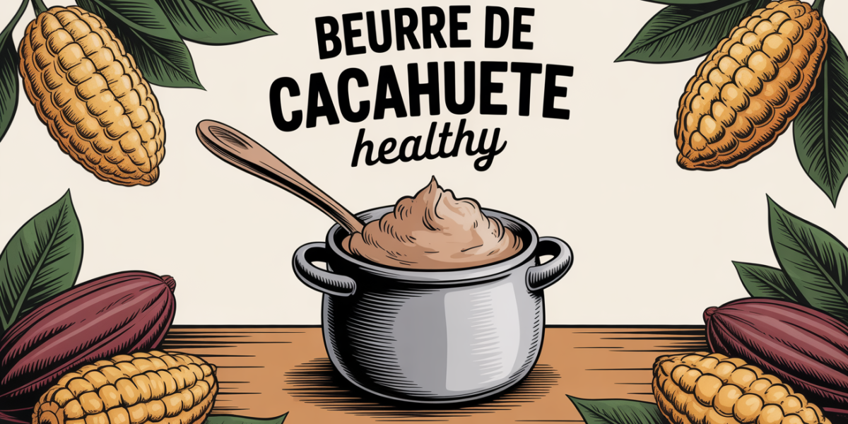 Pot de beurre de cacahuète healthy sur table en bois