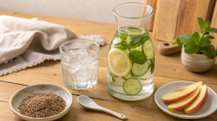 Boisson detox pour maigrir : eau citron concombre menthe, maison