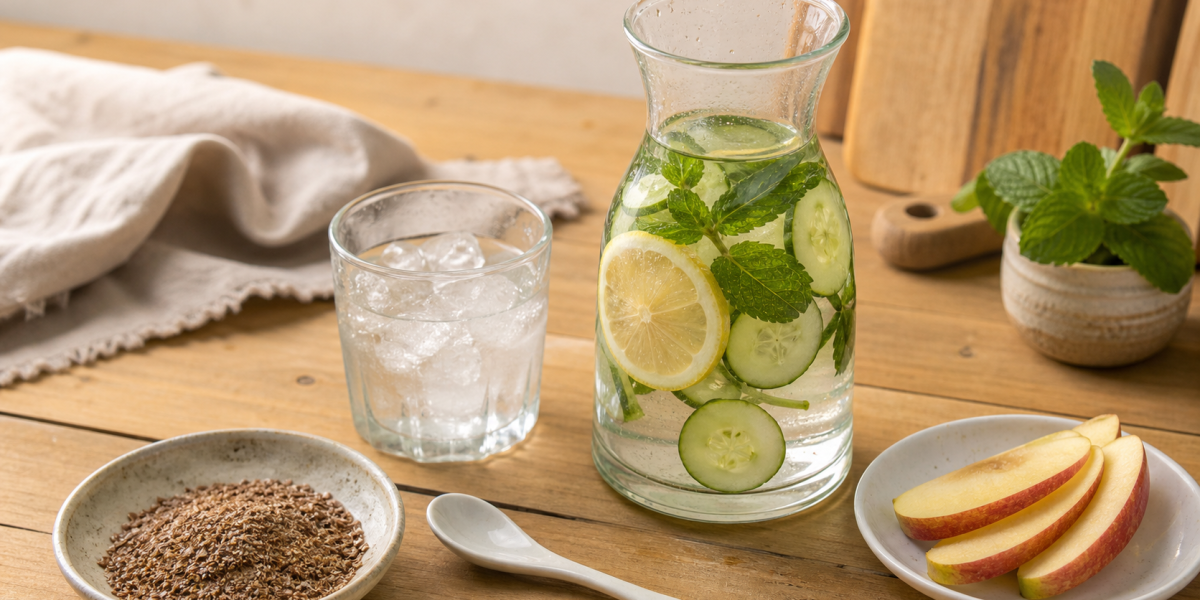 Boisson detox pour maigrir : eau citron concombre menthe, maison