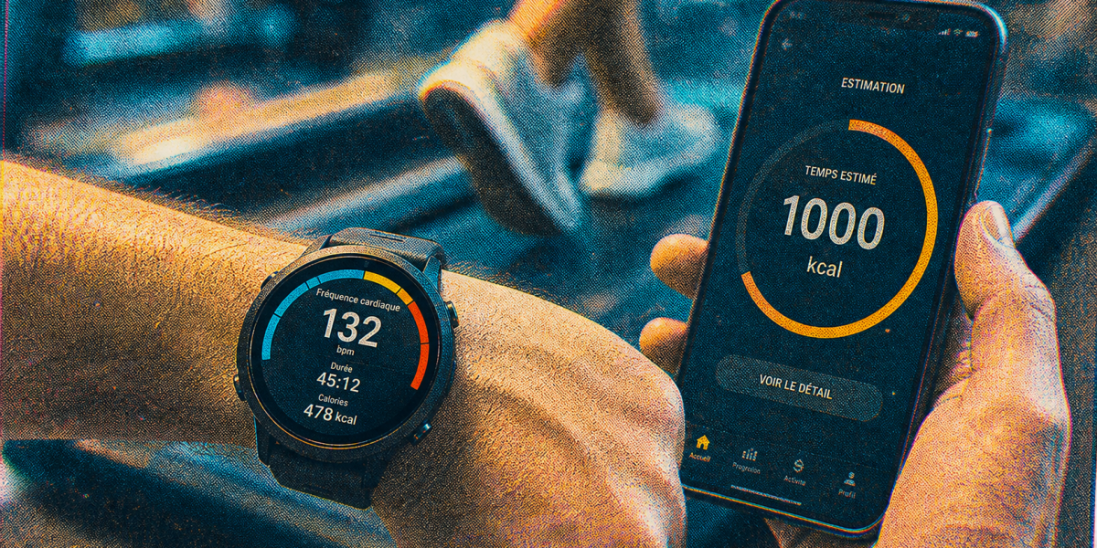 Bruler 1000 calories par jour : montre sport et “1000 kcal” sur smartphone
