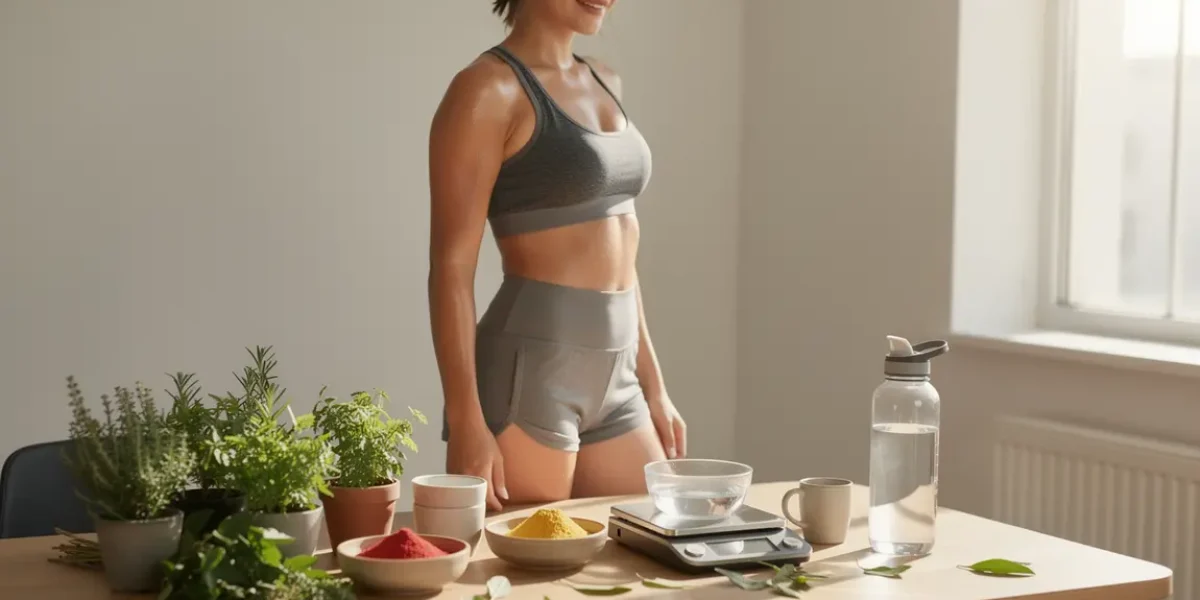 bruleur de graisse naturel femme devant plantes et poudres