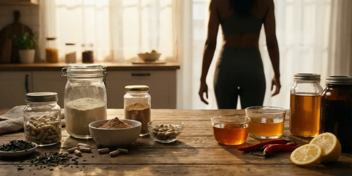 brûleurs de graisse composition sur table avec aliments