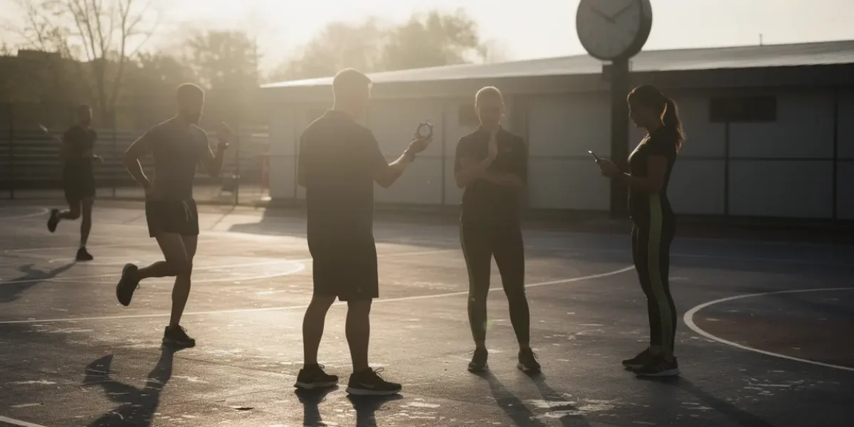 Sportifs utilisant chronomètre sport sur terrain