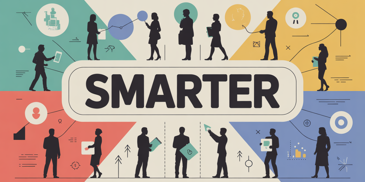 Silhouettes collaborant sur grand diagramme objectif smarter