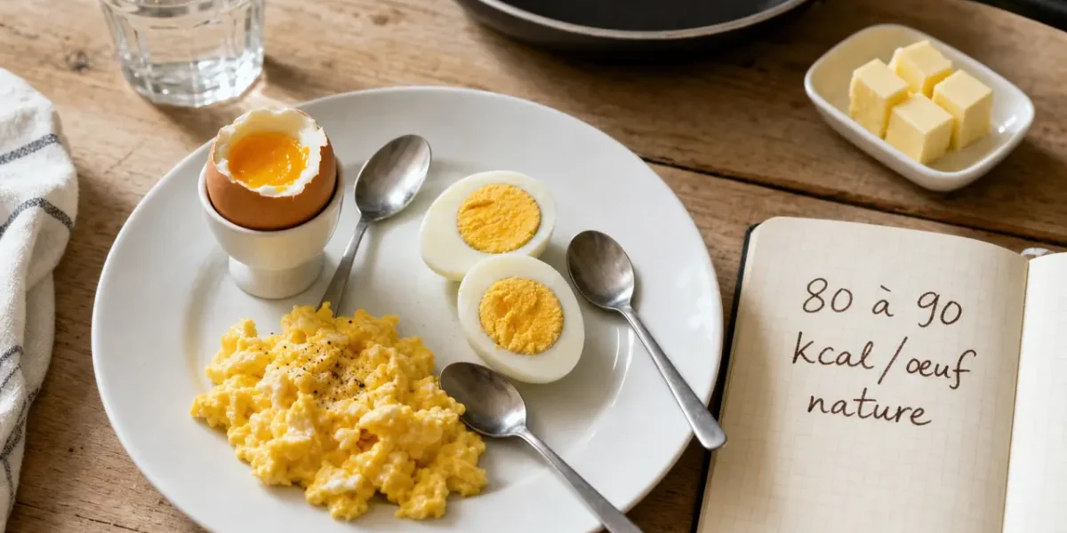 Combien de calorie dans les oeufs : œuf nature 80 à 90 kcal