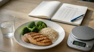 1,5 g/kg de protéines pour maigrir : exemple assiette et balance cuisine, combien de proteine par jour pour une femme pour maigrir