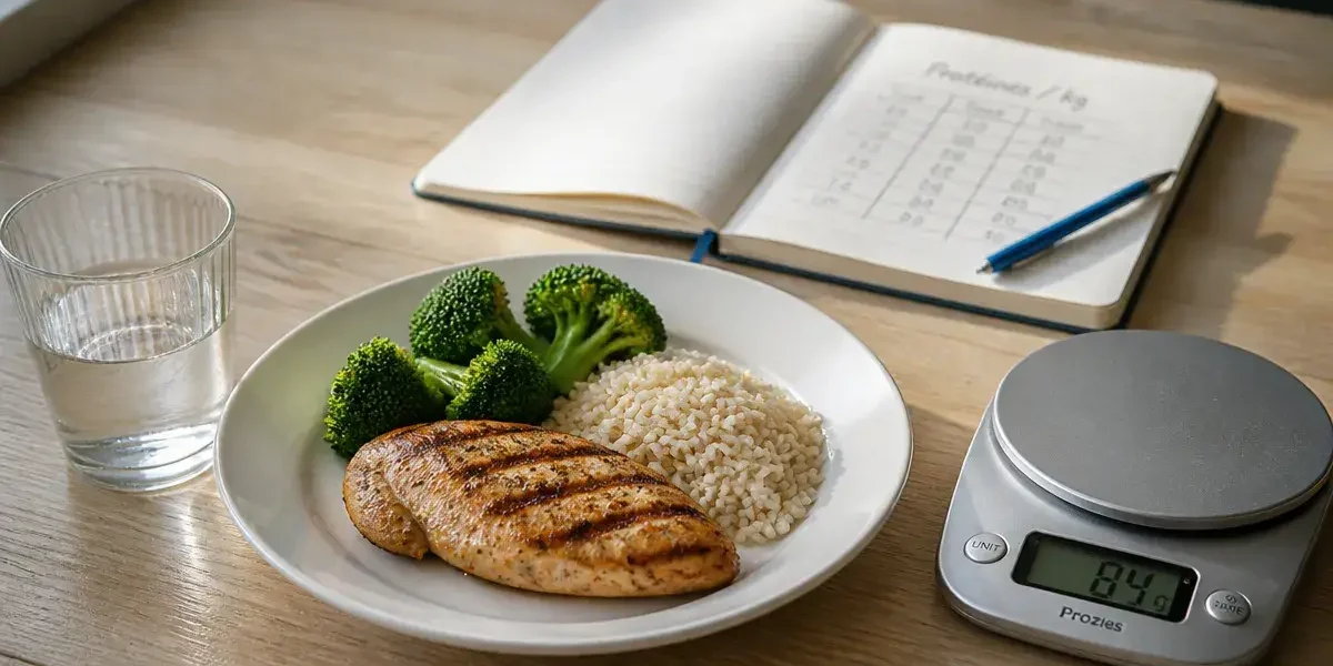 1,5 g/kg de protéines pour maigrir : exemple assiette et balance cuisine, combien de proteine par jour pour une femme pour maigrir