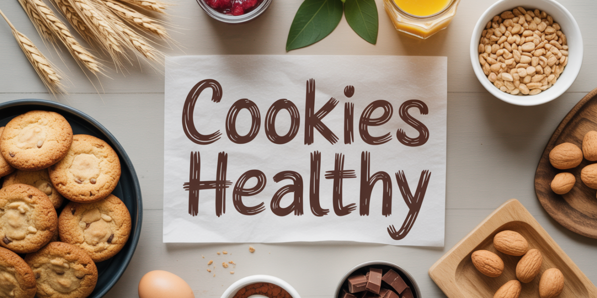 Cookies healthy beurre de cacahuète sur table bois ingrédients naturels