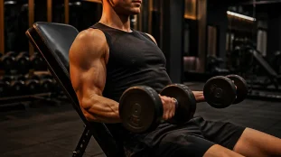 Exercice bicep avec haltere, curl haltères en salle