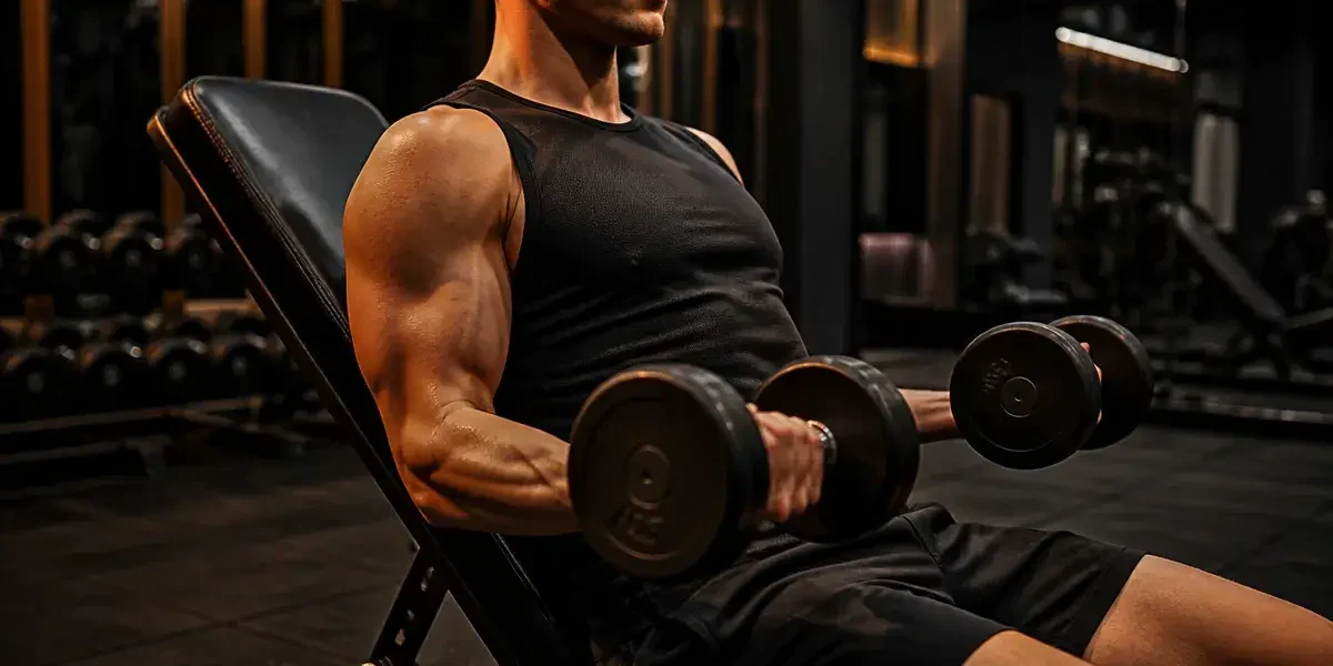Exercice bicep avec haltere, curl haltères en salle