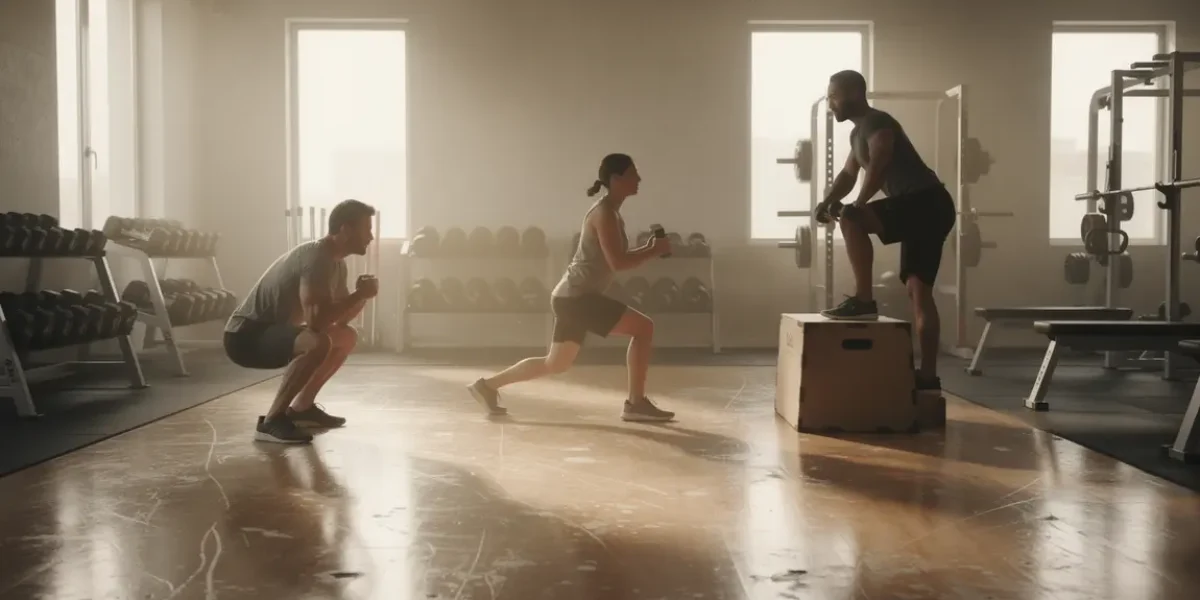trois exercices cuisses squats fentes step-ups salle de sport