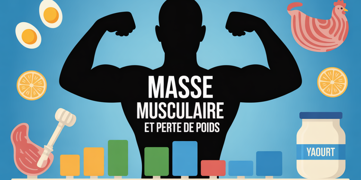 illustration fonte musculaire et perte de poids avec silhouette et protéines