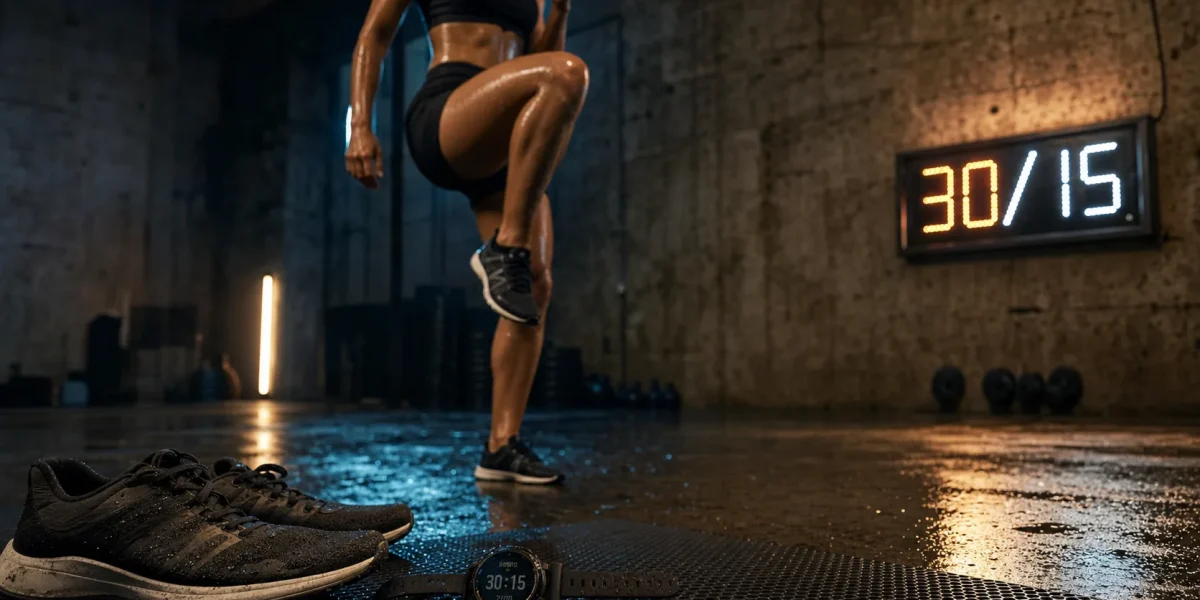 HIIT perte de poids : tapis, athlète en effort, récupération essentielle