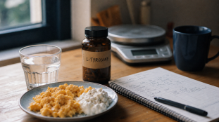 L tyrosine et perte de poids : flacon et repas équilibré