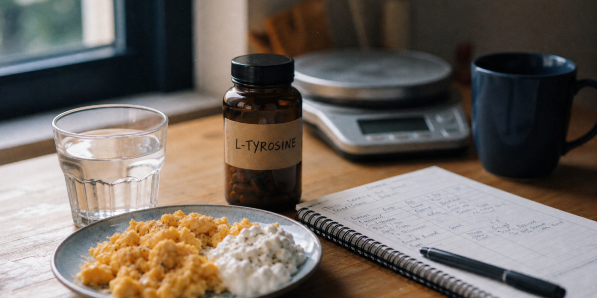 L tyrosine et perte de poids : flacon et repas équilibré