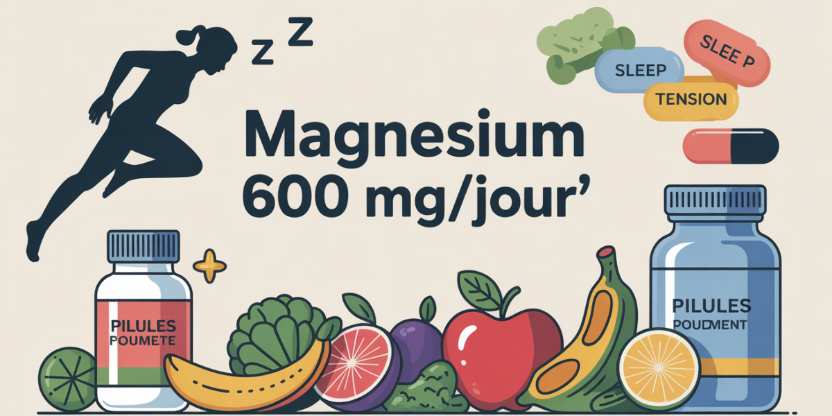 Compléments magnésium 600 mg, alimentation saine, bienfaits santé