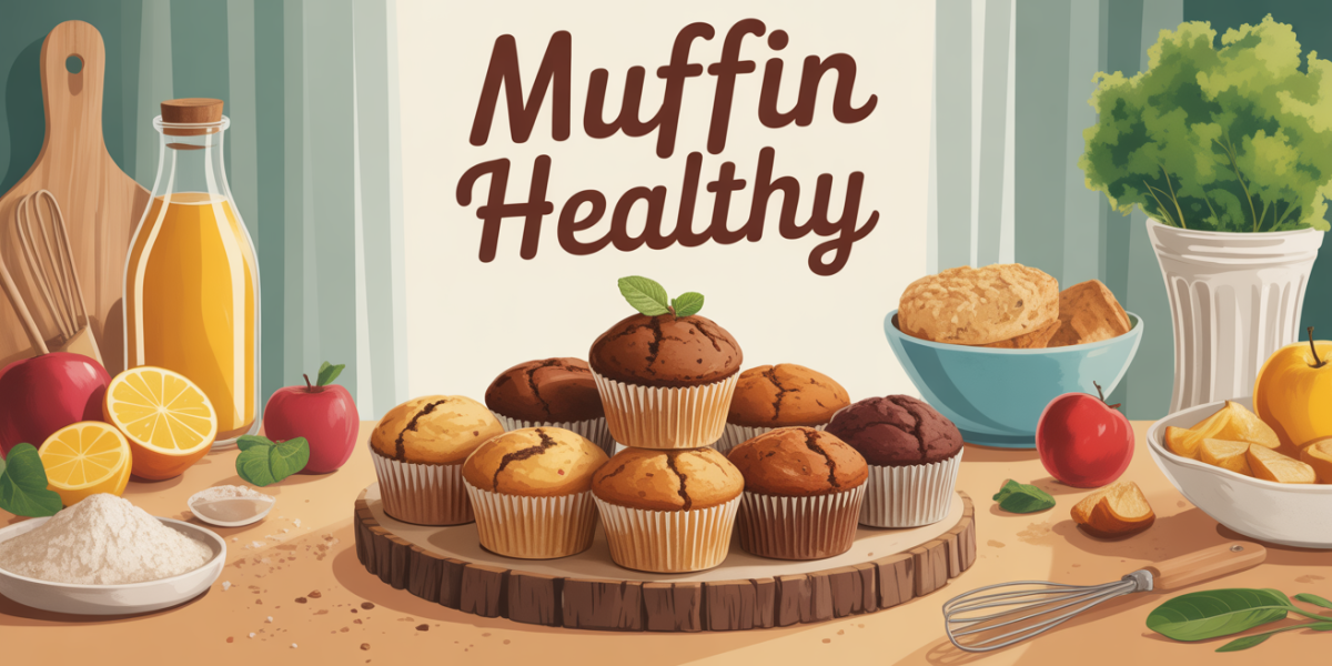 plateau de muffins healthy et ingrédients sur table