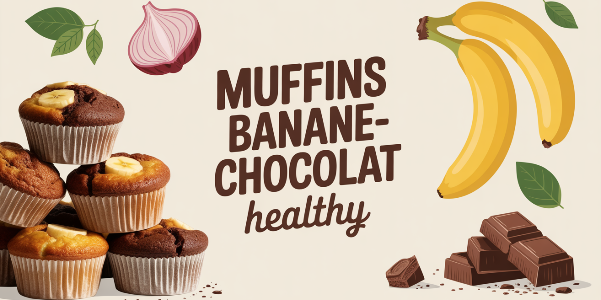 Pile de muffins banane chocolat healthy sur fond lumineux