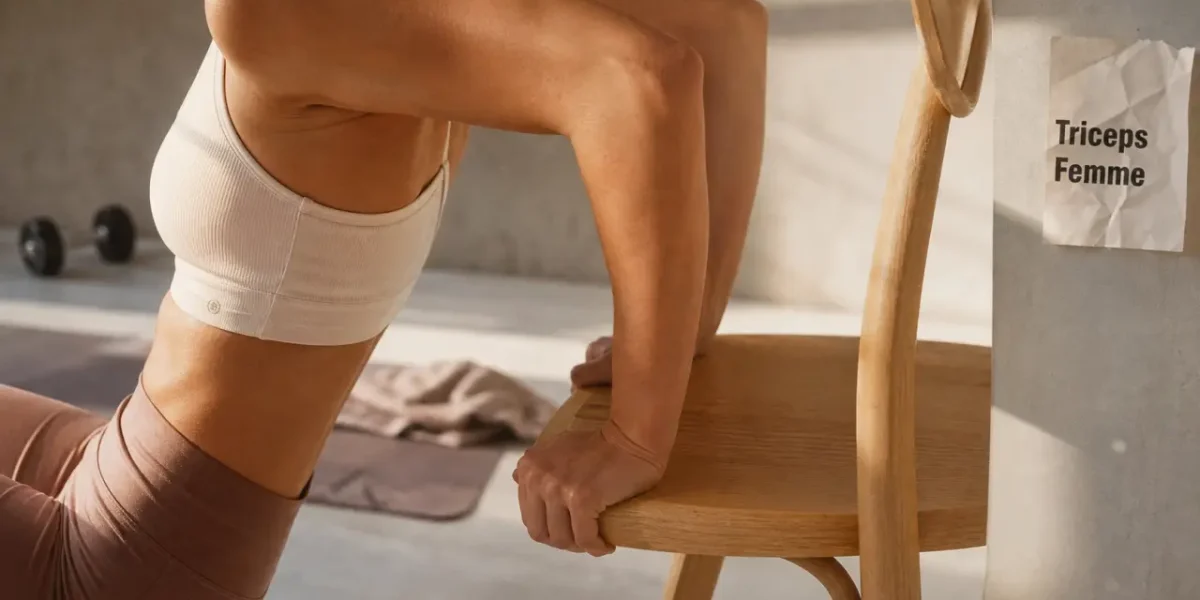 Muscler les triceps femme : dips assistés sur chaise, sans matériel