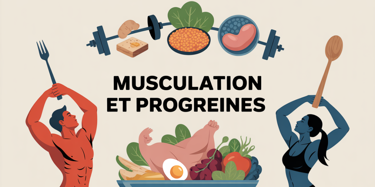 silhouettes haltères et assiette aliments proteines
