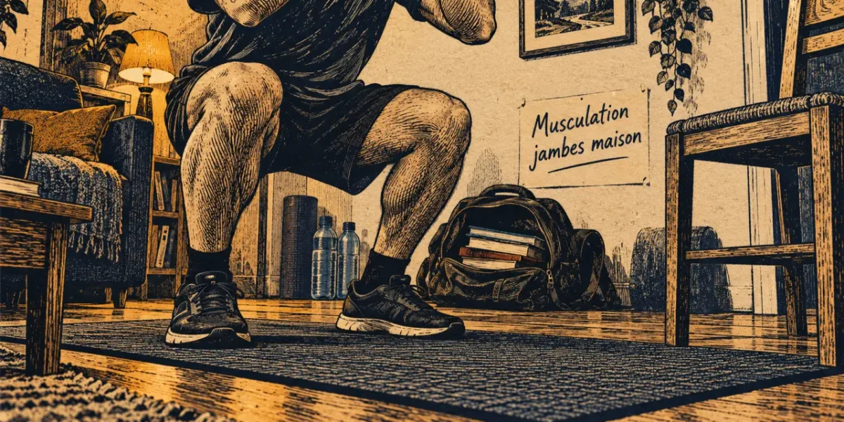 Musculation jambes maison : homme fait un squat sur tapis