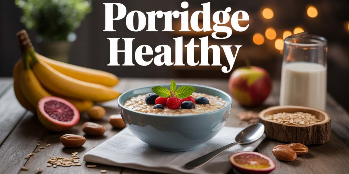 Bol de porridge healthy garni de fruits et cereales, ambiance famille