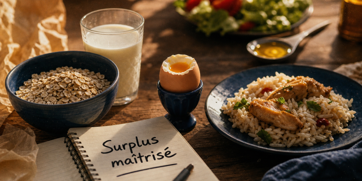 Prise de masse musculaire aliments : flocons d’avoine, lait, œuf et poulet pour 300 à 700 kcal
