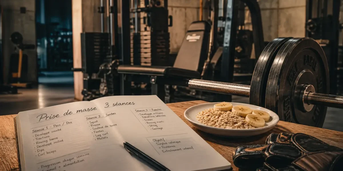 Programme prise de masse debutant : 3 séances par semaine, carnet et musculation
