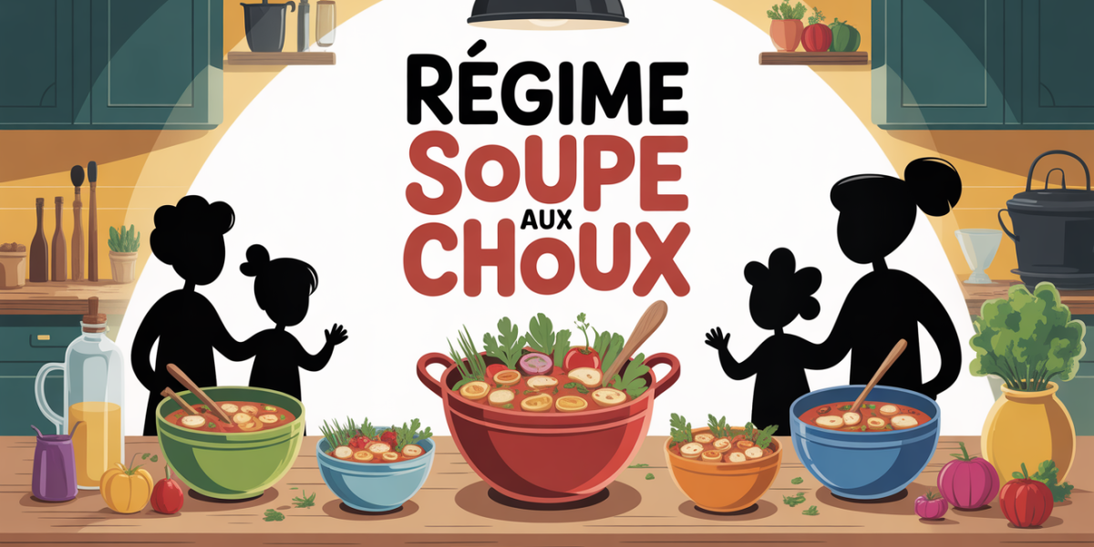 Famille à table avec soupe aux choux
