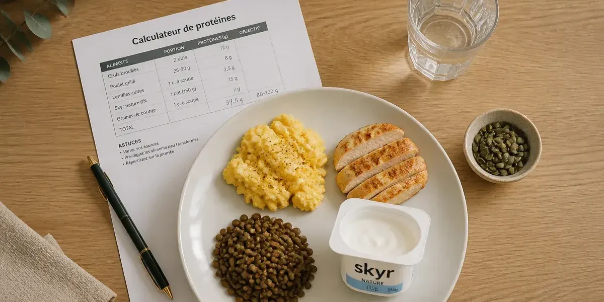Repas riche en proteine : assiette 25 g avec poulet, œufs, skyr et lentilles
