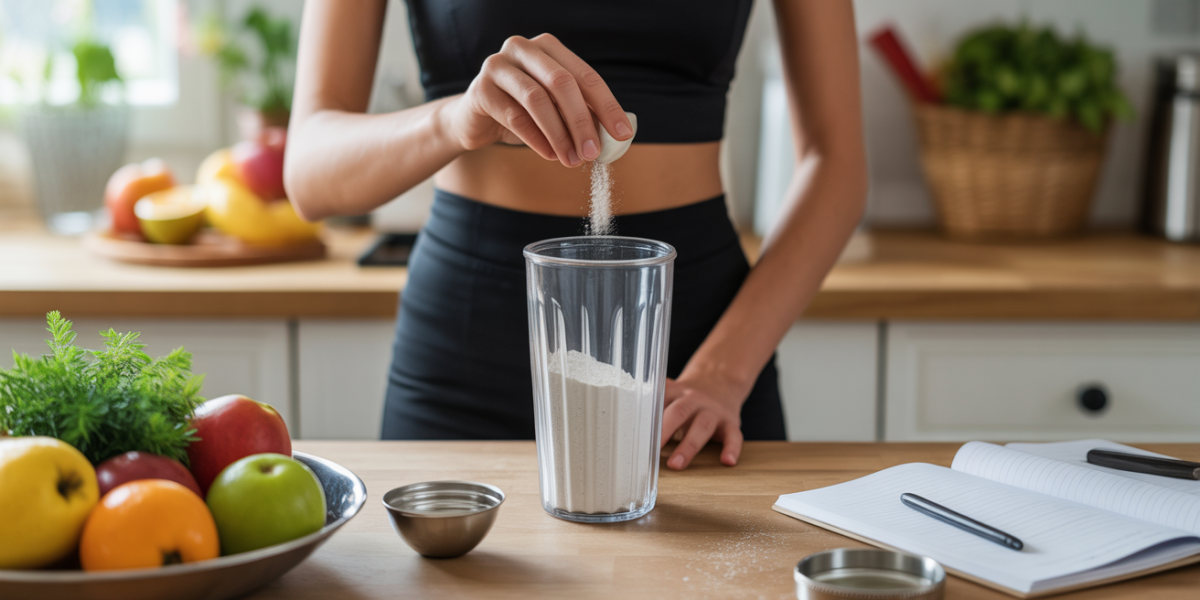 femme prepare shaker perte de poids cuisine moderne